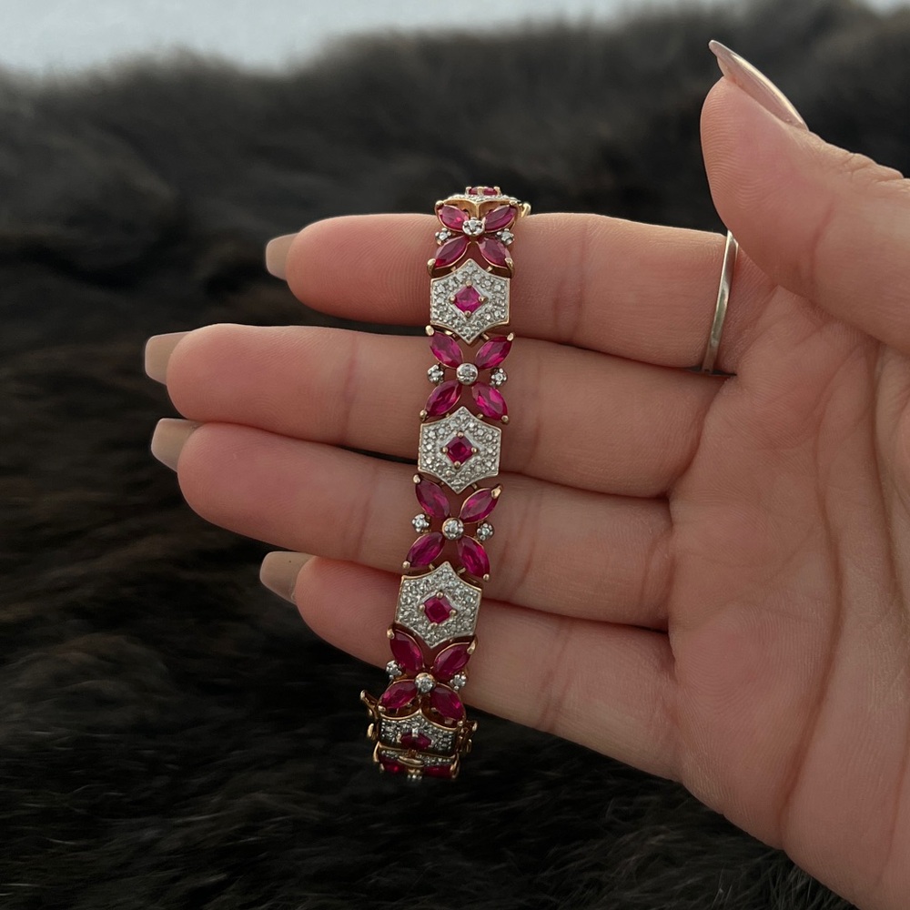 COPY - 10Ct Marquise Lab-Created Ruby Diamond Tennis Bracelet 14K Yellow Gold P…